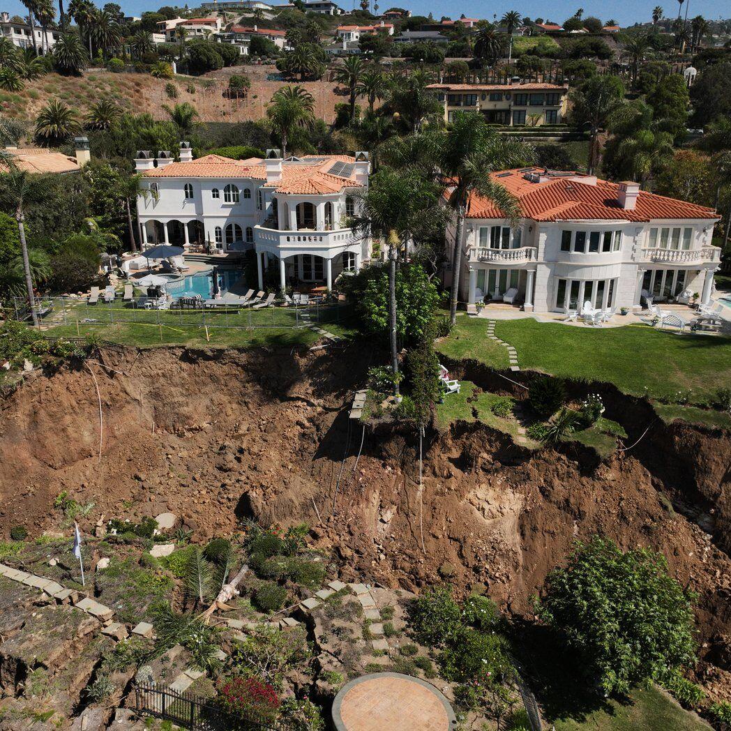 Hundreds of feet of coastal bluff in California fell toward the ocean in landslide-stricken town